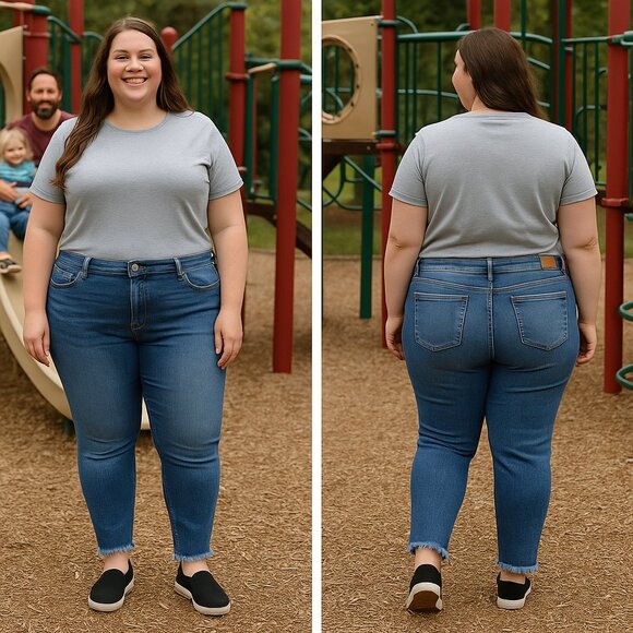 Judy Blue Denim - Judy Blue Distressed Hem Skinny Jeans